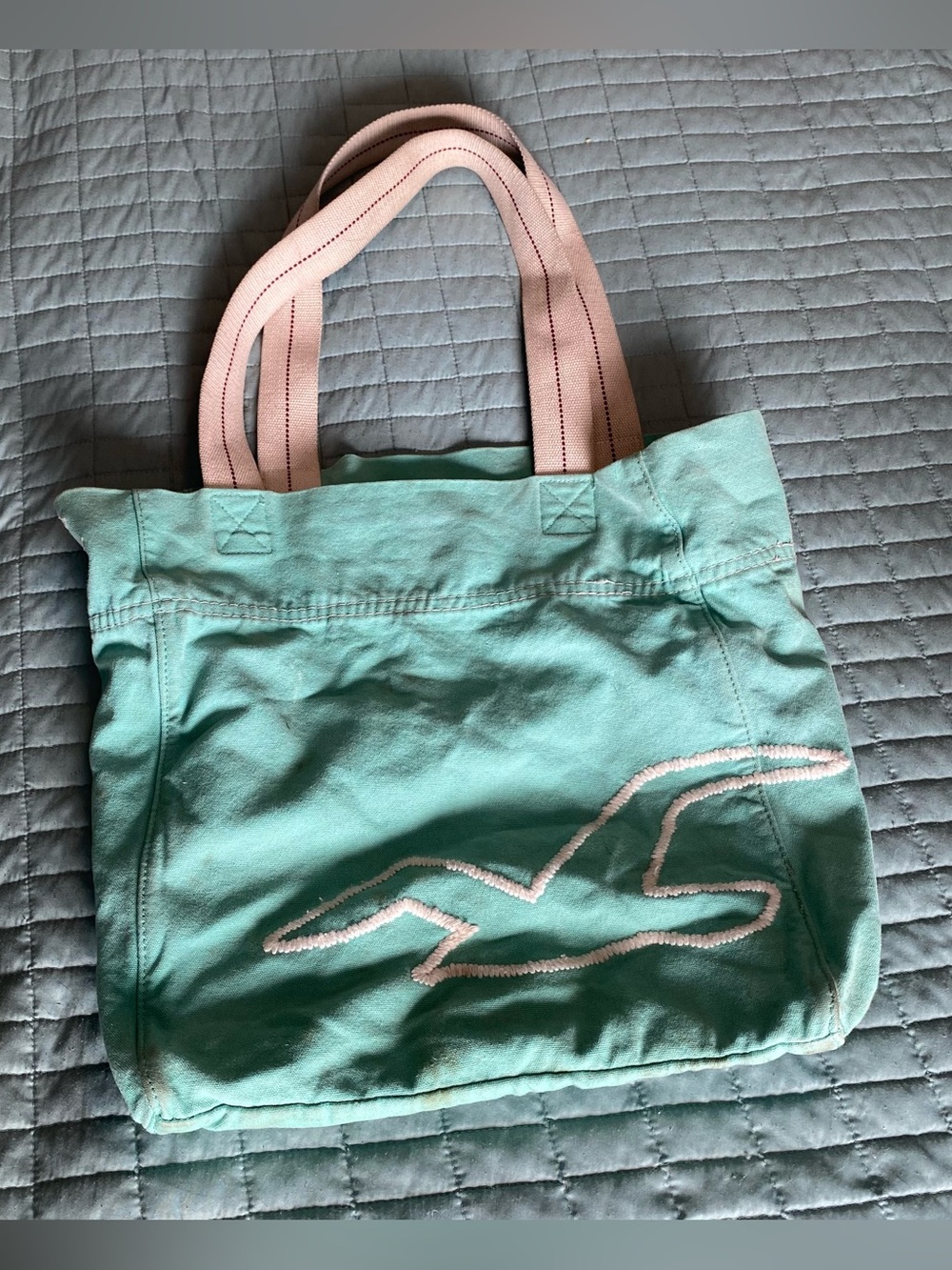 Hollister Mint Green Tote with Light Pink Straps